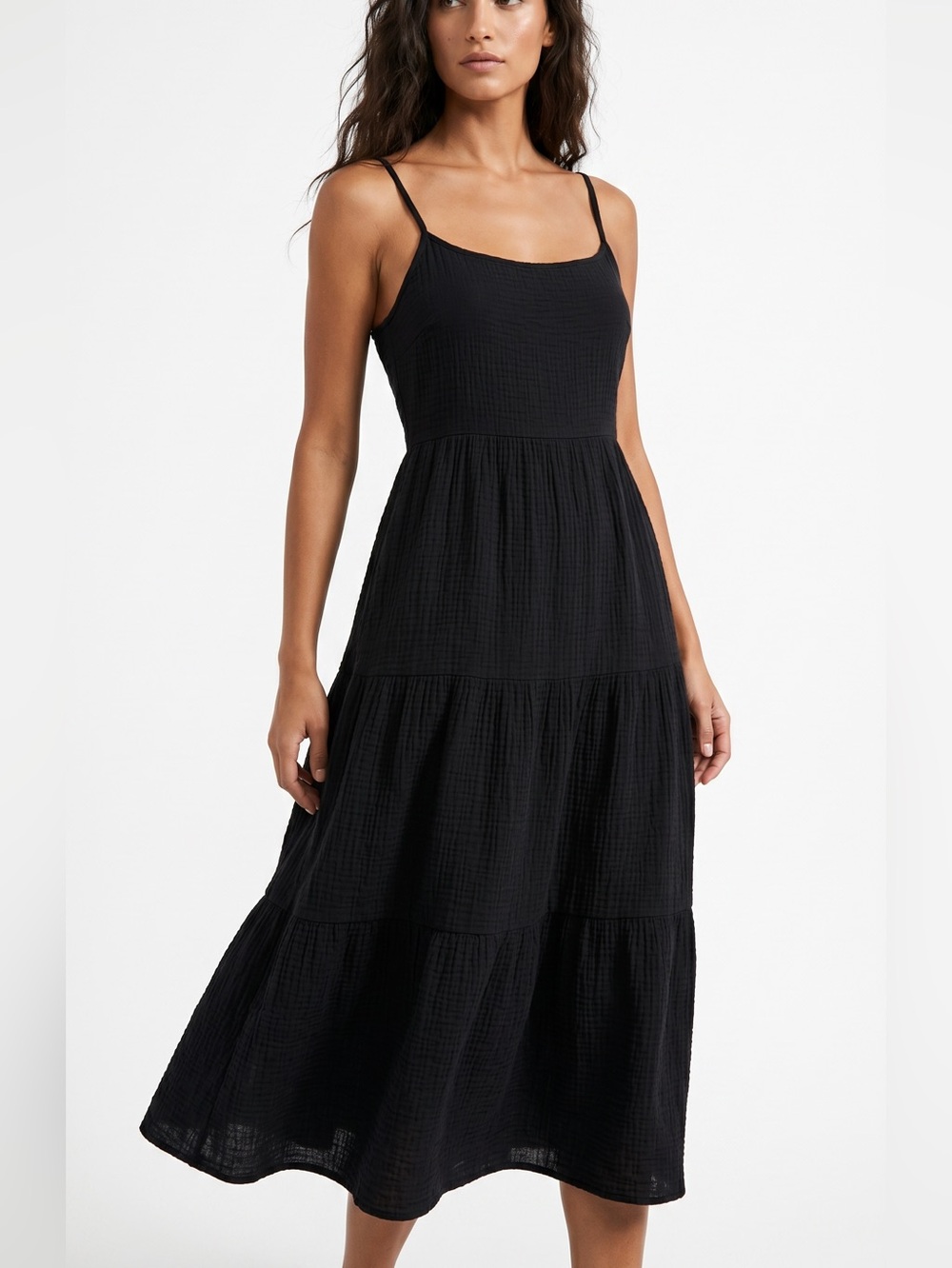 Black Midi Sundress with Thin Straps